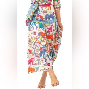 Gretchen Scott Designs White Maxi Skirt with Multicolor Elephant Print